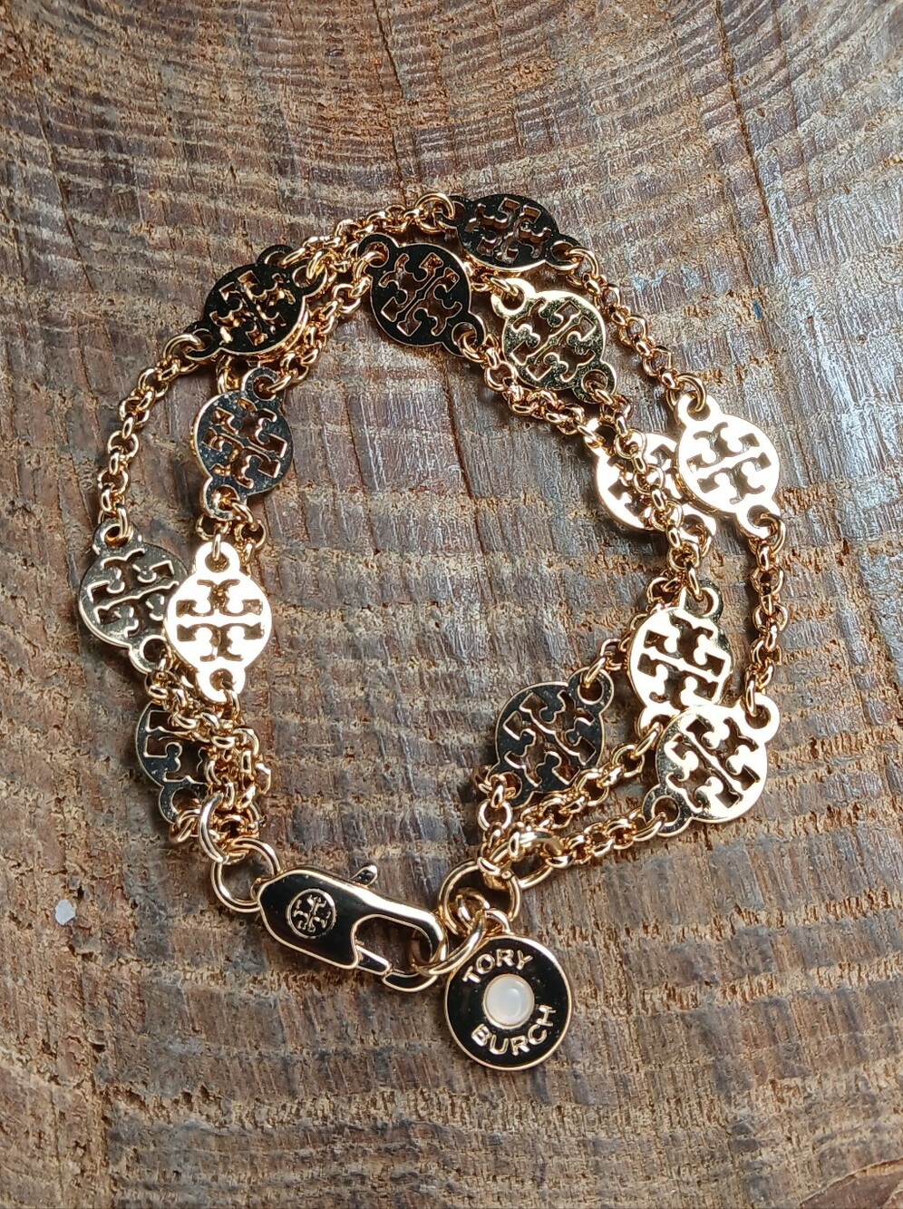 Tory Burch Rose Gold Logo Station Multi-Chain Bracelet 7-7.5"